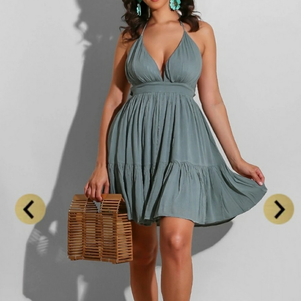 Touchdolls mini Summer dress, color sage, ties at neck and back